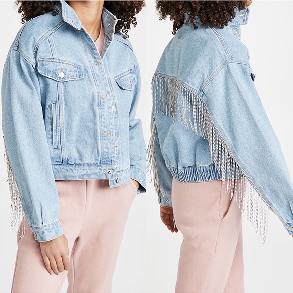 NWT Free People Comet Fringe Denim Bomber Jacket - Picture 4 of 9